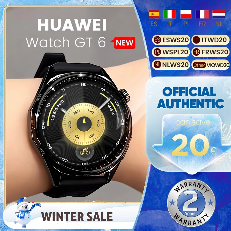 Nouvelle montre connectée Huawei WATCH GT6 46 mm, écran AMOLED de 1,47 pouce, autonomie de 21 jours, résistance à l'eau 5 ATM, NFC + positionnement GNSS