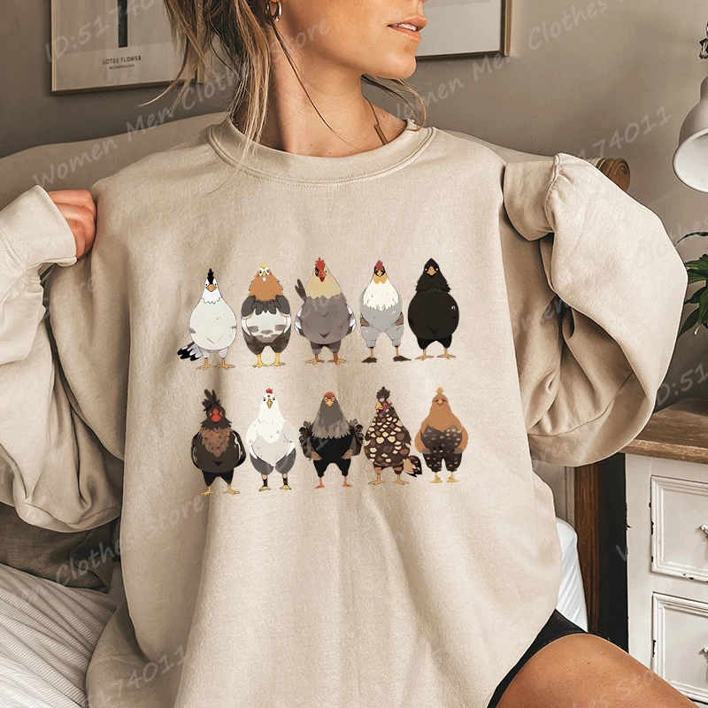 

Chicken Graphic Print Sweatshirt, Farm Animals Sweatshirts, Long Sleeve Loose Pullovers, Crew Neck, Women Oversized Sweatshirts