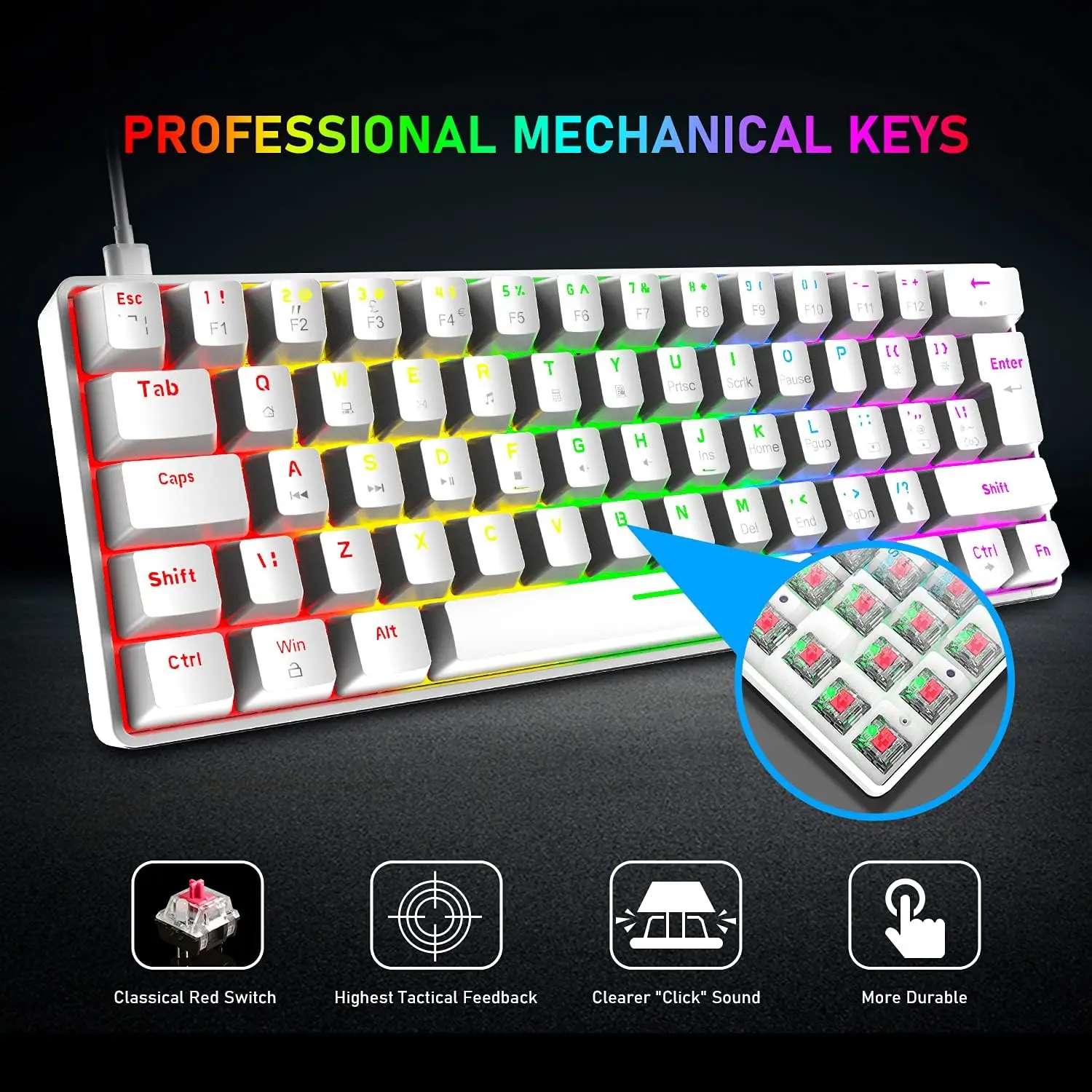 60% gamingtoetsenbord en muiscombinatie Samll Mini RGB LED-achtergrondverlichting Mechanisch gevoel en honingraat optische muis