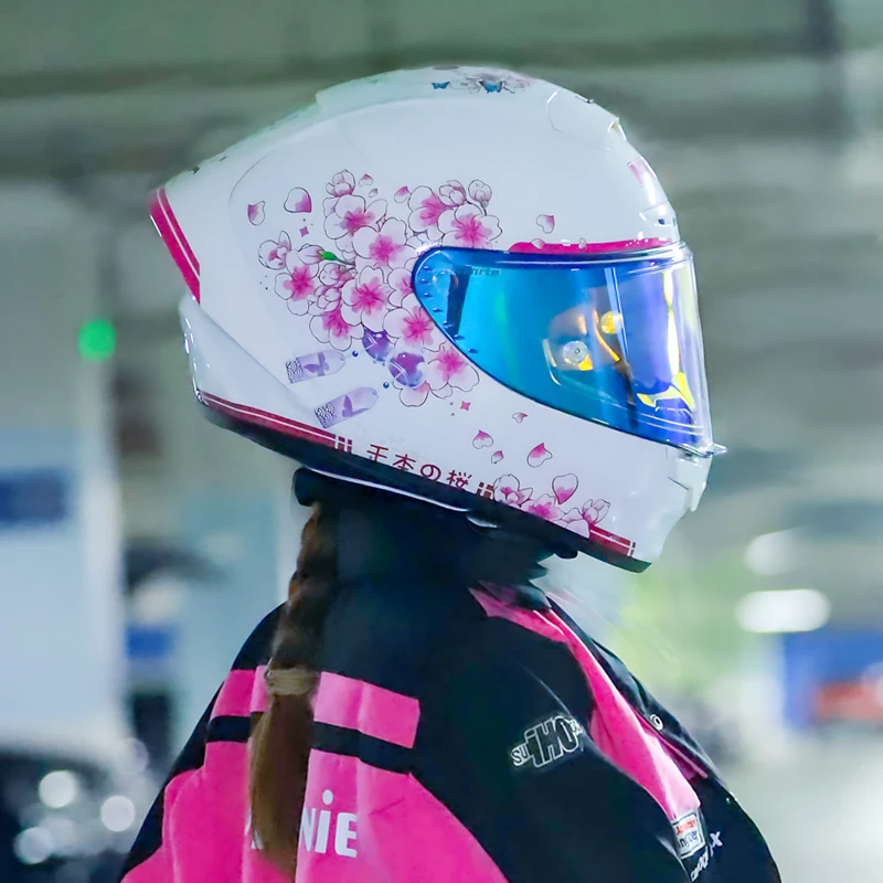 cherry blossom motorcycle helmet MKAN Full Face Motorcycle helmet Sakura cherry blossom helmet Riding  Motocross Racing Motobike Helmet
