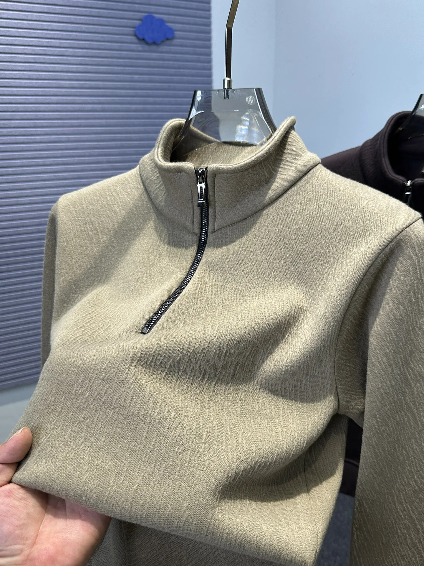 

Утепленный мужской вязаный свитер с высоким воротником на молнии, повседневная зимняя одежда, теплый внутренний слой из полиэстера и хлопка