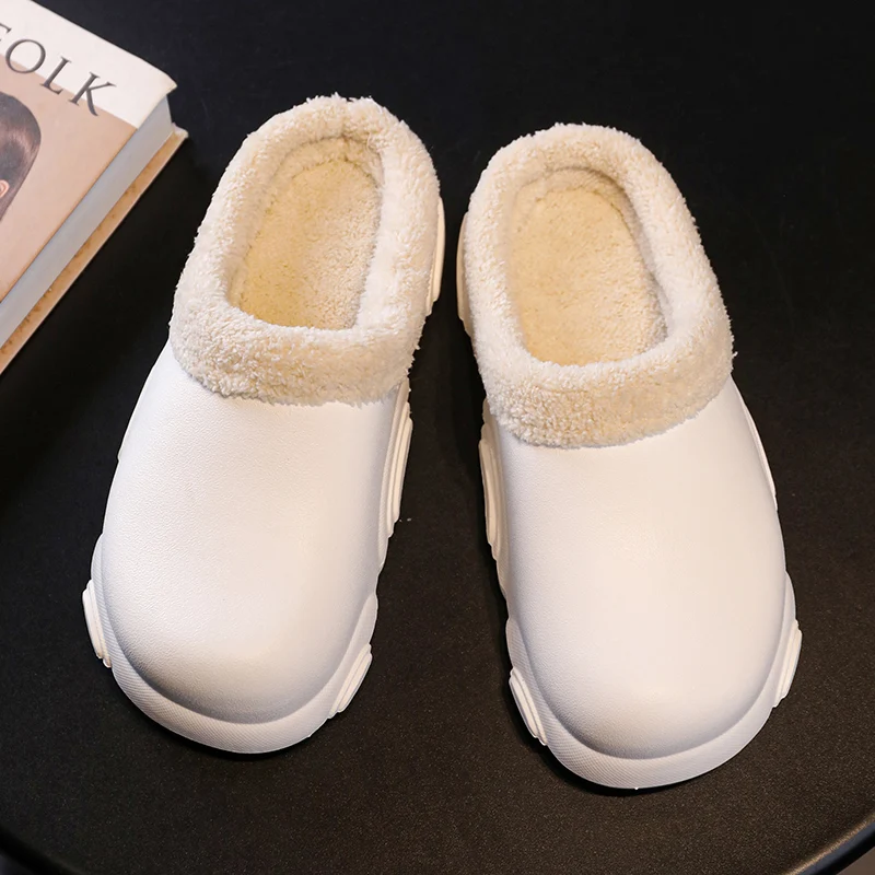 

Winter Cotton Slippers Plush Lining Warm Cozy Thick Bottomed Cotton Shoes Women Men Slipper Waterproof House Shoes EVA Slip On