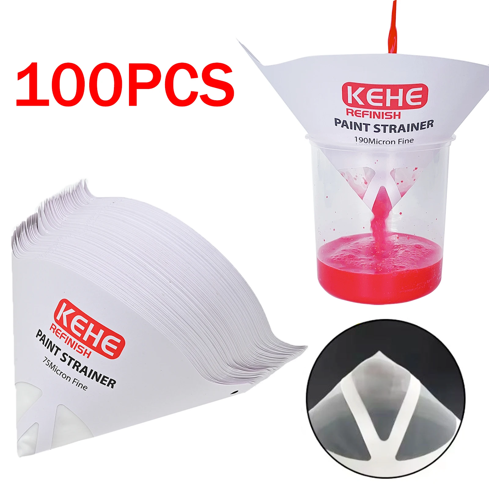 

Paint Filter Paper 13x21cm 50 - 190 Microns Car Paint Spray Mesh Filter Funnel with 2 Stir Sticks Disposable Conical Strainer