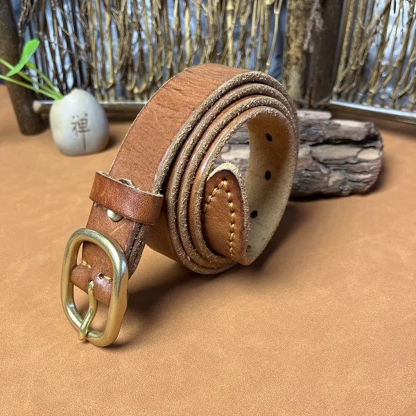 Cinturón jeans con capa para la cabeza cinturón retro de piel de vaca textura suave cinturón clásico con hebilla japonesa