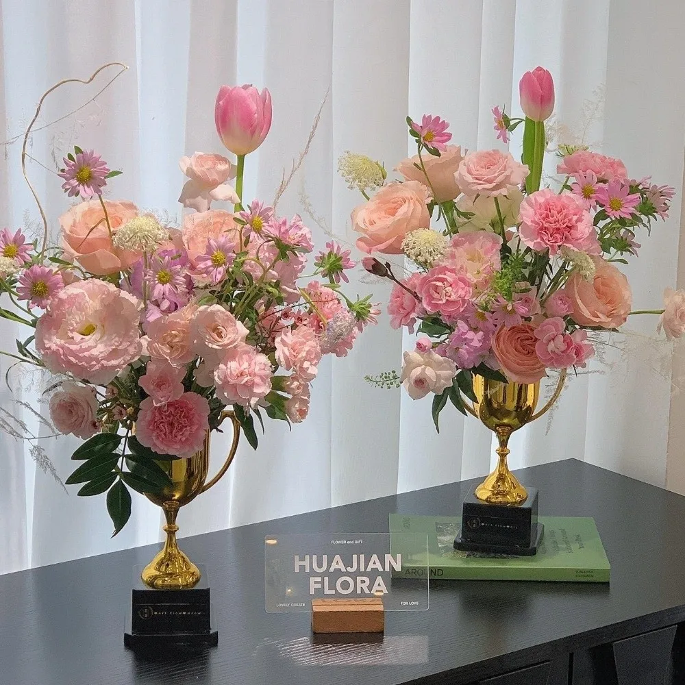 Creative Trophy Flower Vase Stylish Lightweight Creative Floral Container Multi-purpose Decorative Flower Bucket Event Decor