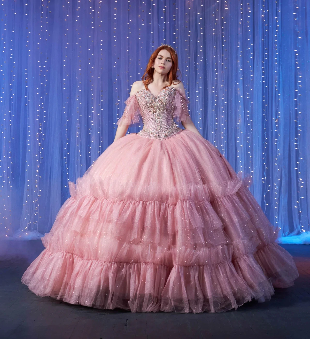 Vestidos Quinceanera frisados em camadas de tule, vestido de baile rosa, Sweetheart Tulle, Mexican Sweet 16 vestidos, 15 anos