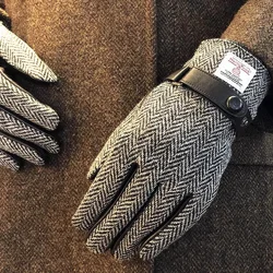 Autumn and Winter Thickened Warm Gloves Couple Harris Tweed Wool Leather Touch Screen Gloves Cycling gloves