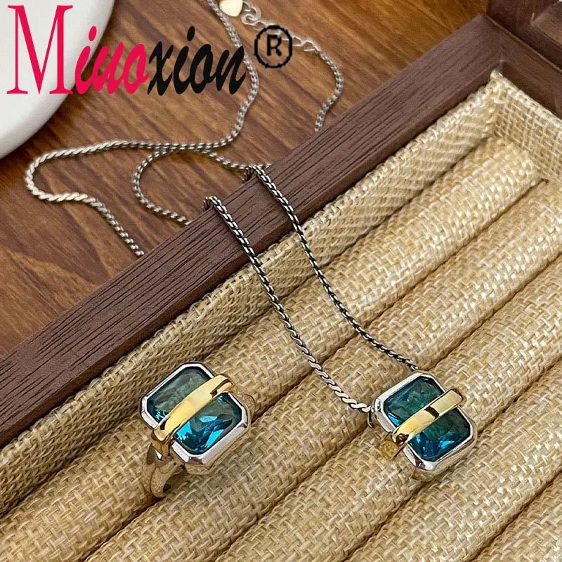 Miuoxion Vintage 925 Stamp Blue Crystal Pendant Necklace Personality Party Jewelry Fashion For Women Feature Charm Girl Gift