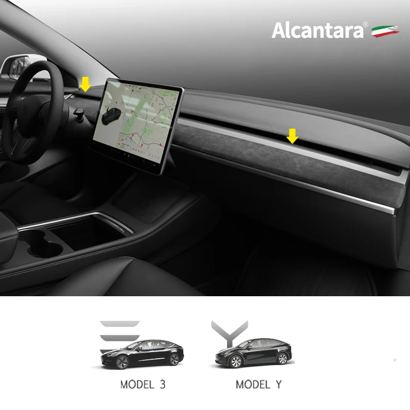 

Для Tesla Model 3, Model Y 2020 2021 2022, верхний передний Настольный коврик для приборной панели из алькантары, защитный чехол, внутренние молдинги