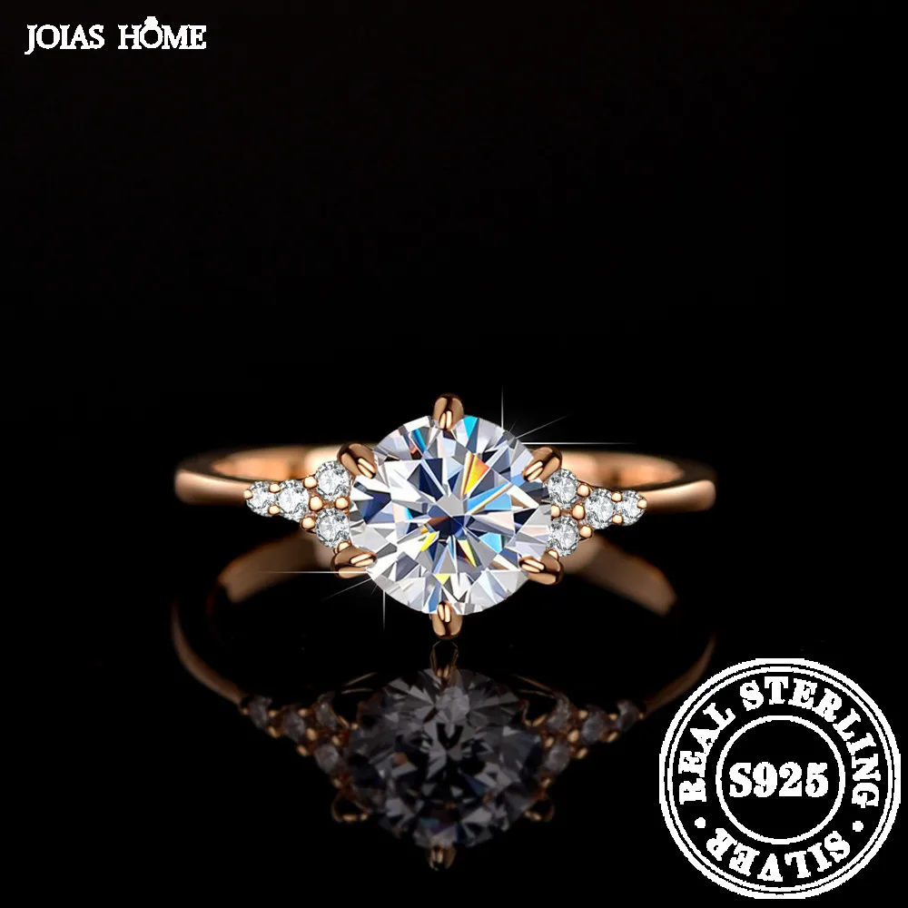 JOIAS HOME Silver 925 D Color 1 CT Moissanite Gemstone Ring Women's Six Claw Princess Crown Ins Ring Plated With Champagne Gold