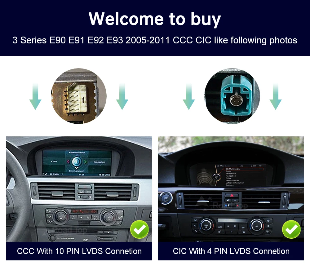 Road Top Wireless CarPlay Touchscreen für BMW 3er/5er Serie E90/E91/E92/E93 E60 E61 E62 CCC/CIC Multimedia Autoradio Android Auto – Detail 1