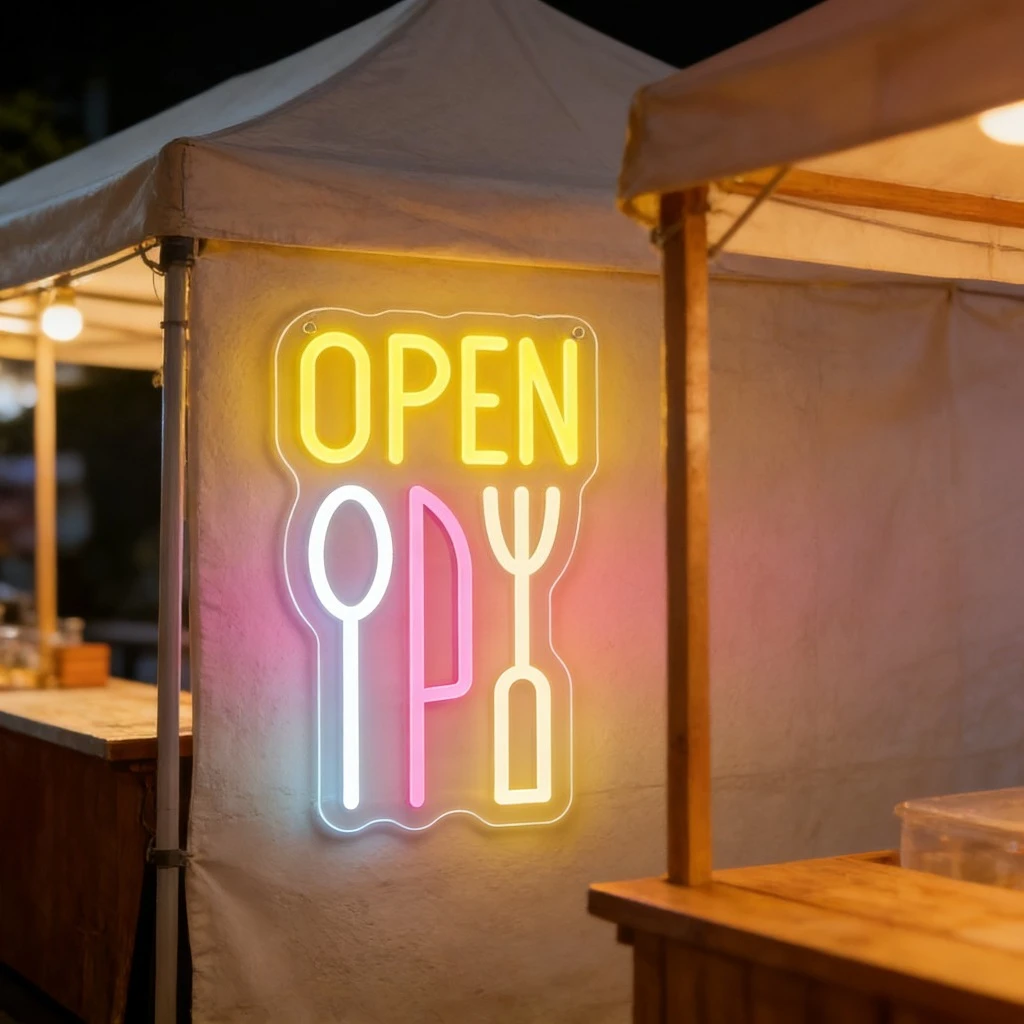 

Неоновая вывеска «Открытая кухня» с диммируемой LED-подсветкой для ресторанов, кафе, кухонных стоек и декора стен