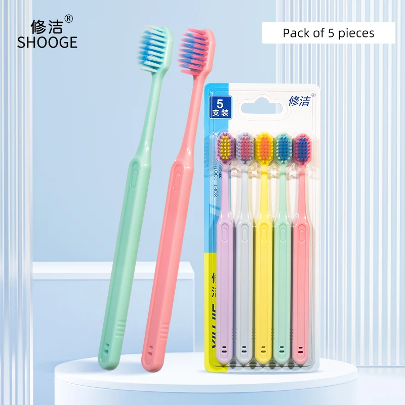 

5pcs/box Adult Toothbrushes for Sensitive Teeth Wide Heads 0.15mm Sharp Bristles Breathable Back Ultra - thin Bottom Comfortable