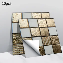 10pcs Wall Tiles Glitter Self-Adhesive Kitchen Wall Tiles Bathroom Mosaic Sticker Peel Stick Humidity Resistant For Kitchen Bath