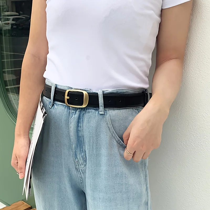 Damengürtel, modisch, hochwertiger Dornschließe-Gürtel, echter Luxus, weicher PU-Ledergürtel für Damen, Jeans – Detail 2