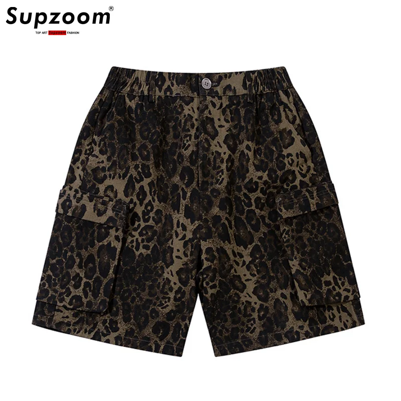 Supzoom 2024 New Arrival Summer Loose Casual High Street Trendy Leopard print Stitching Pocket Personalized Workwear Shorts Men