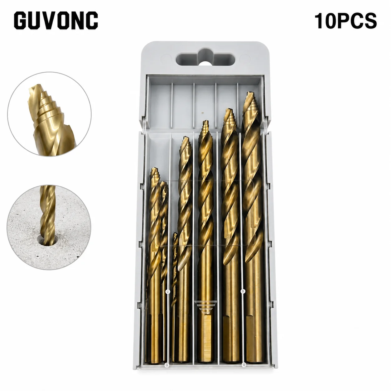 10Pcs Titanium Coated HSS Twist Drill Bit Set, 1‑10mm Straight Shank Drill Bits for Metal Wood Plastic with Storage Case