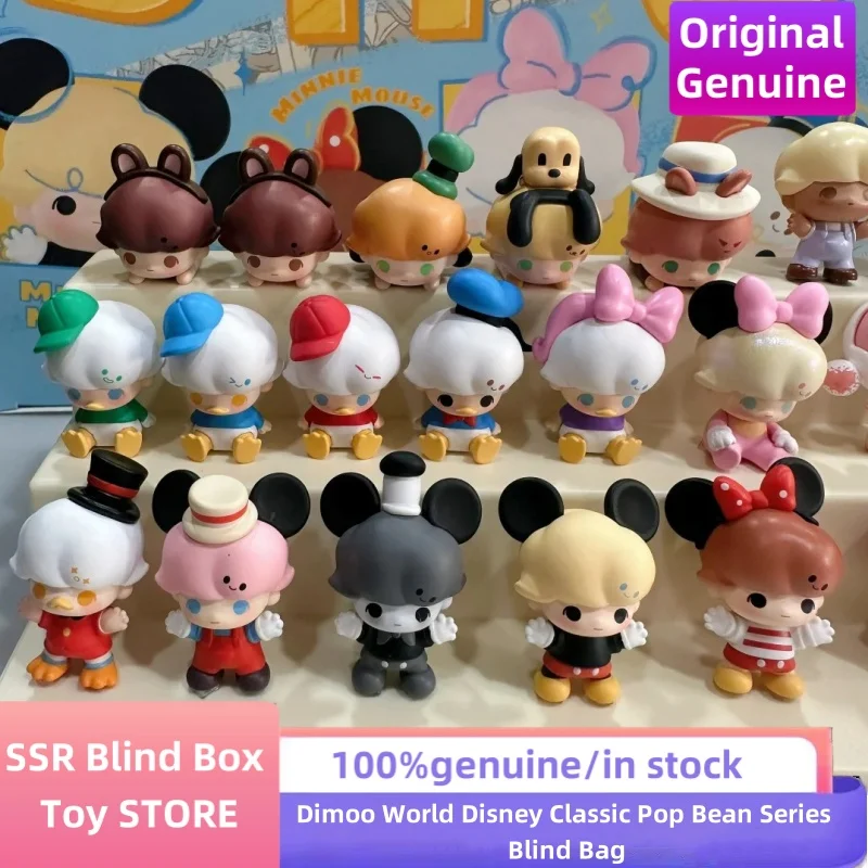 

2025 Genuine Dimoo World Disney Classic Pop Bean Series Blind Bag Cute Mickey Minnie Model Desktop Ornament Toy Birthday Gifts