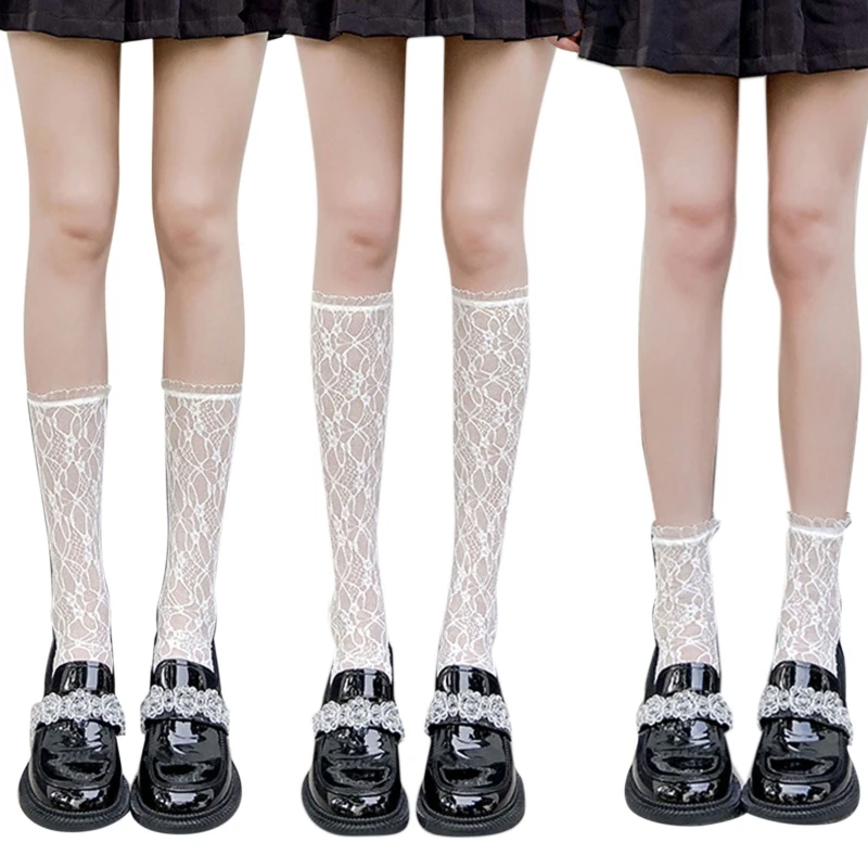 

2024 New Women Lace Trim Socks Japanese Maiden Lovely Calf Socks Harajuku Uniform Socks for Student Girls Cosplay