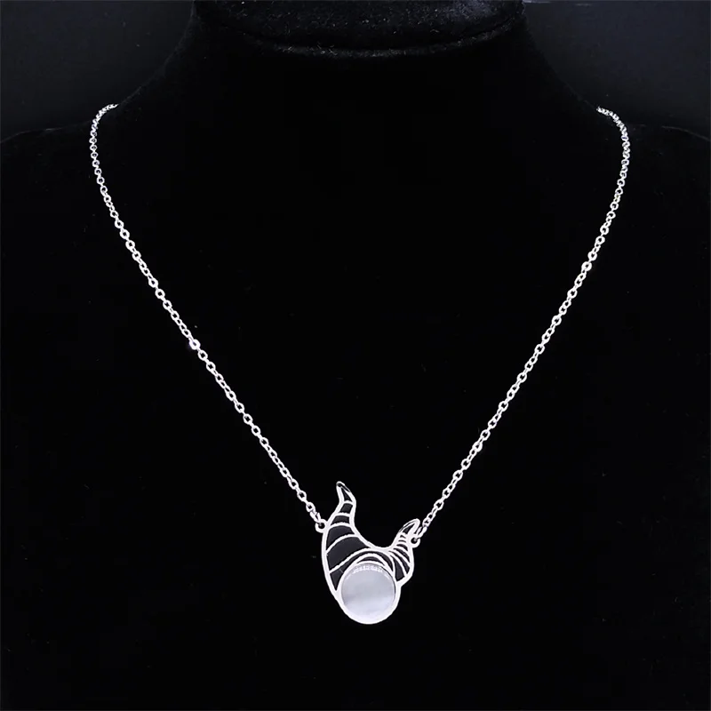 Maleficent Witch Horns Fairy Godmother's Necklace Stainless Steel Opal Stone Enamel Villain Queen Necklaces Women Jewelry N3704