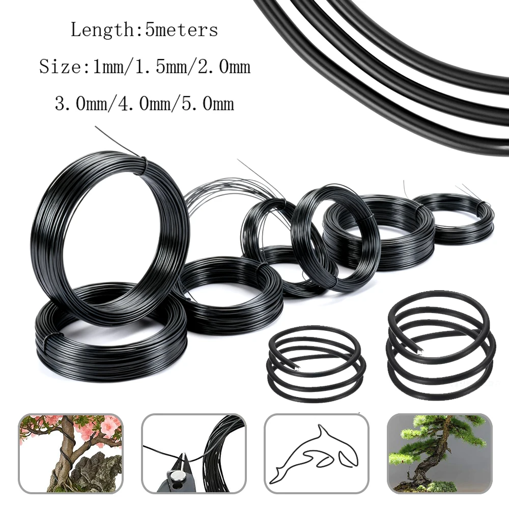 

1 шт. 1 мм 1,5 мм 2 мм 3 мм 4 мм 5 мм черная проволока для бонсай из анодированного алюминия тренировочная проволока для бонсай садовый инструмент «сделай сам» для формы растения длина 5 м