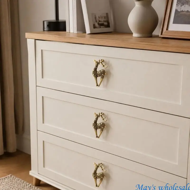 Antlered Deer Drawer Handle with Metal Construction, Raised Cabinet Pull for Bedside Tables, Dressers, and Wardrobes 448A