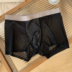 20D Ultra-thin Flat Boxers Shorts Quick Drying Mens Underwear Transparent Ice Silk Men's U Pouch Panties Seamless Mid Waist