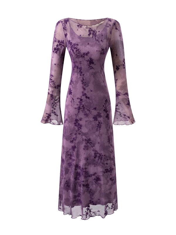 Retro Floral Print Me Dr مع حزام داخلي Dr Ele Slimming Bell Sve Long Dr French Sle بوليستر سباندكس