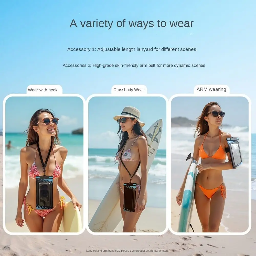 Touchable Screen Mobile Phone Waterproof Bag IPX8 Waterproof Transparent Swimming Waterproof Bag PVC with Arm Band