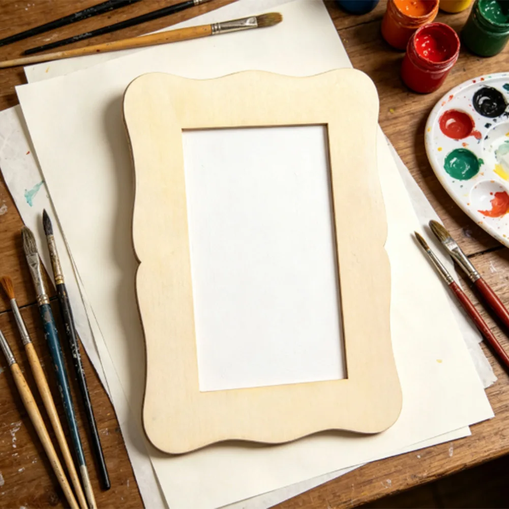 8/10Pcs Wooden Photo Frames Wavy/Rectangle Picture Frame Sets For Children DIY Painting Crafts Photo Display Stand Desktop Decor