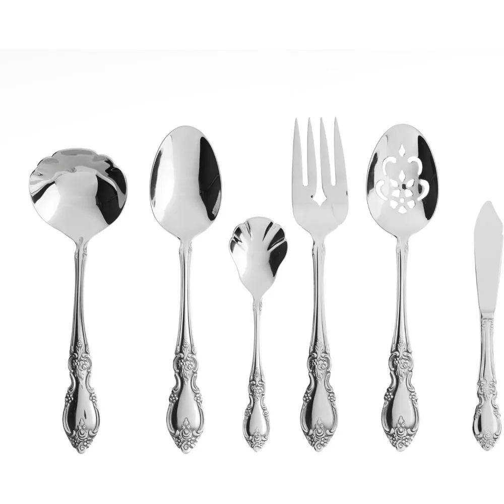 

6-Piece Elegant Flatware Set for Serving, Including Spoons, Forks, Ladle, and Spreader