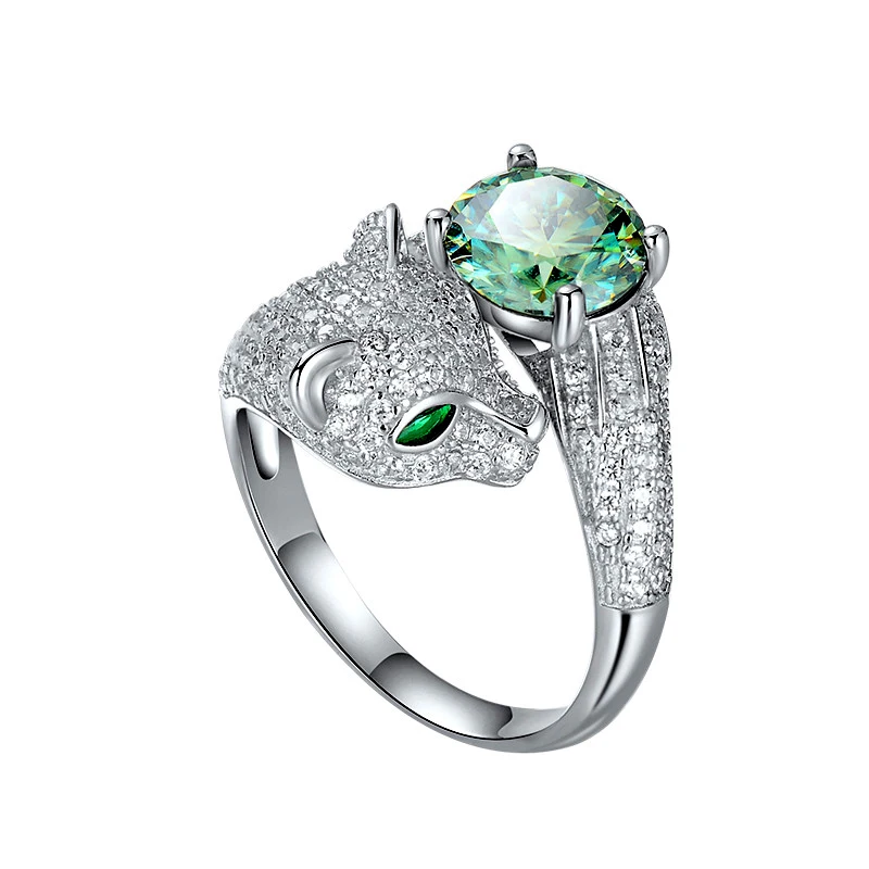 

Luomansi 2CT Green Moissanite Leopard Ring with Certificate 100% - S925 Sterling Silver Women's Jewelry Anniversary Gift