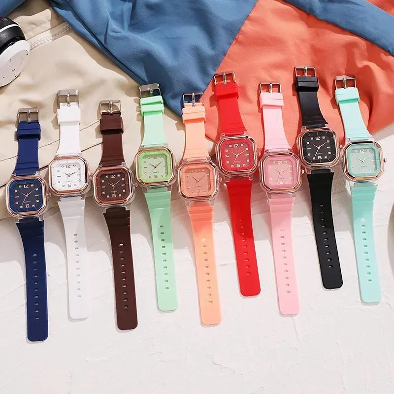 Candy สีซิลิโคนสแควร์ Quartz นาฬิกาผู้หญิงที่เรียบง่ายกีฬา Jam Tangan Digital หญิงนาฬิกาแฟชั่นผู้ชาย