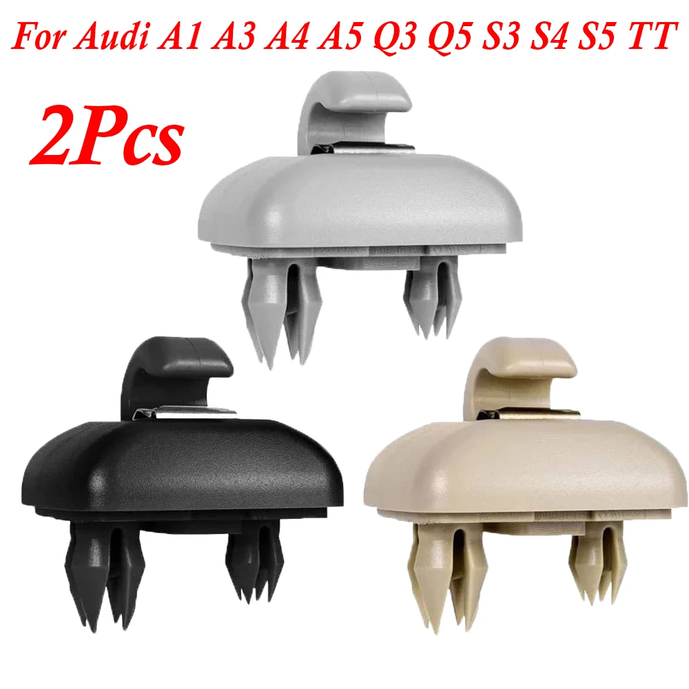 2 pçs para audi a1 a3 s3 a4 s4 allroad a5 s5 q3 q5 tt clipe de viseira de sol do carro cinza preto interior cabide gancho clipe suporte 8u 0857562 Um