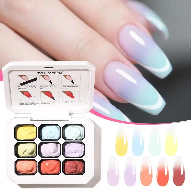 Hoyytu UV Gel Ombre Gradient Palette 1Pcs 4/9 Colors High Pigment No Fade for Home DIY Salon Nail Design