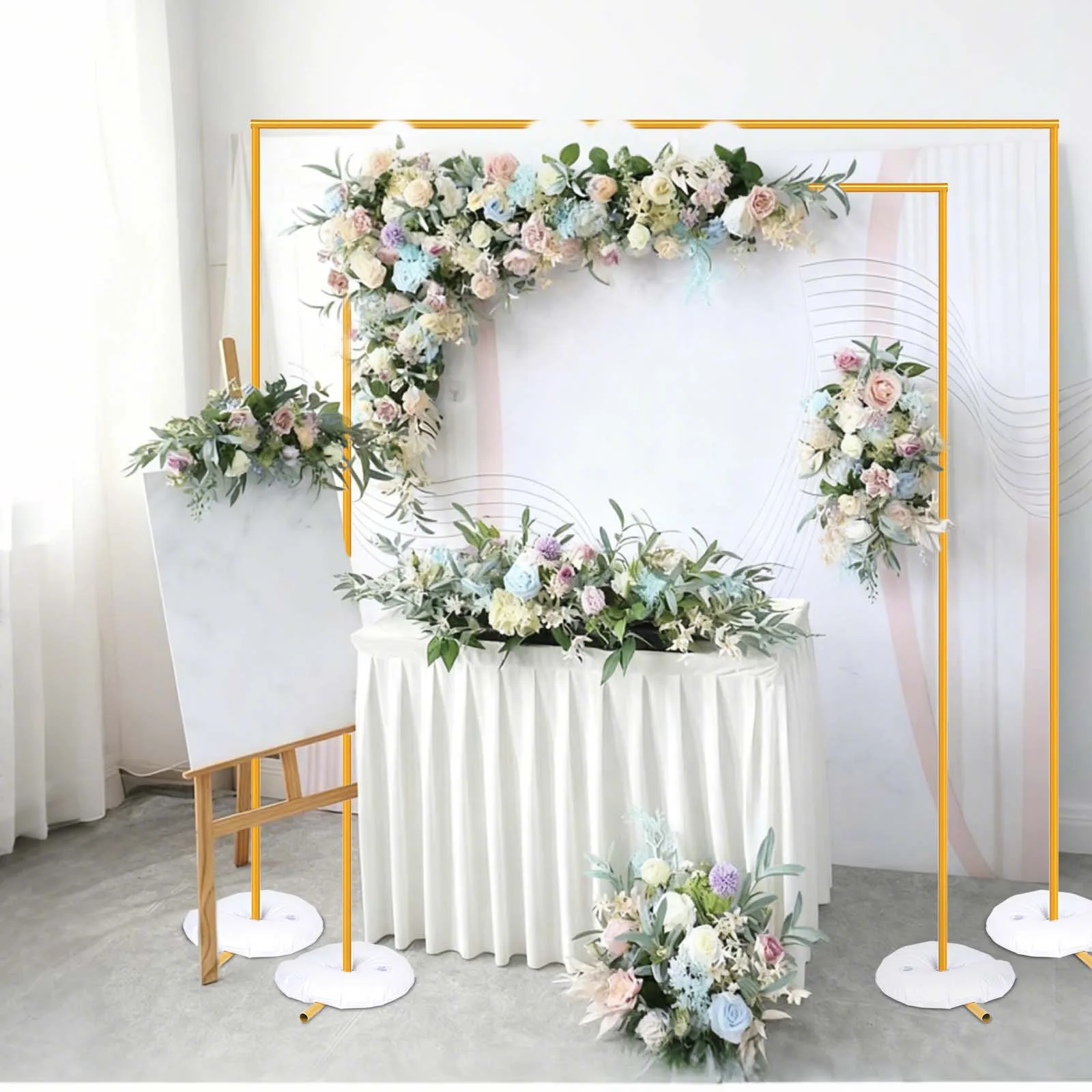 Support d'arche de ballons carré en métal doré 1,5×2M/2×2M, réutilisable, pour toile de fond de mariage, anniversaire, baby shower, Noël, décoration de jardin
