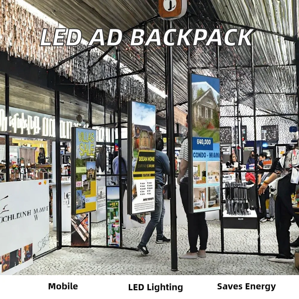 Portable Rectangle LED Backpack Billboard Advertising Equipment with Energy-saving LED Light Box for Mobile Use