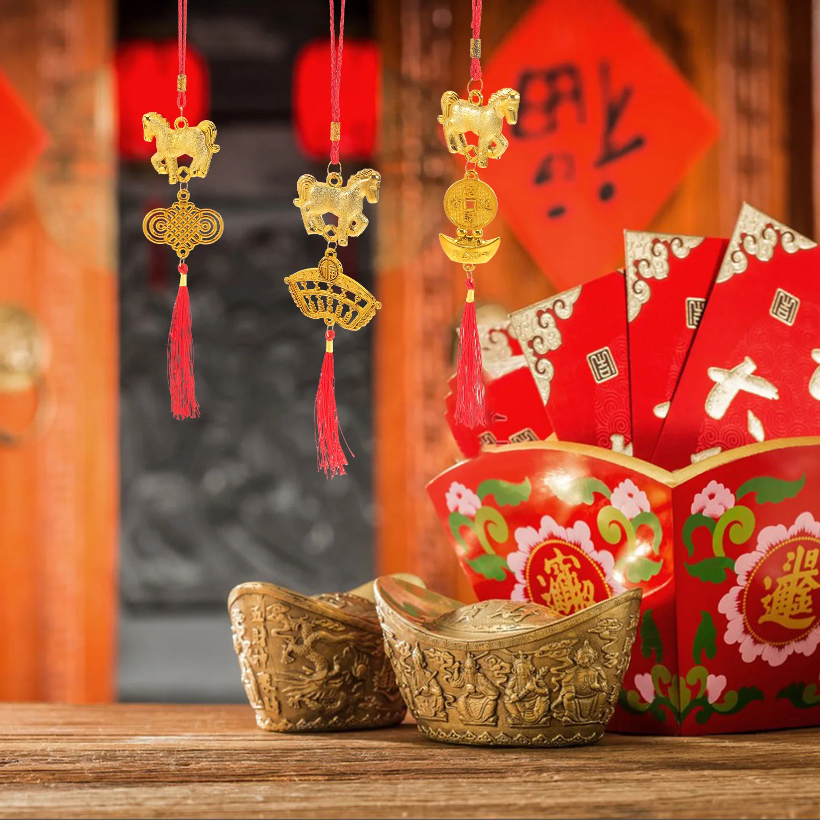 8Pcs Chinese New Year Hanging Decorations - Spring Festival Ornament Set for Home Office Party Indoor Outdoor Celebration Decor