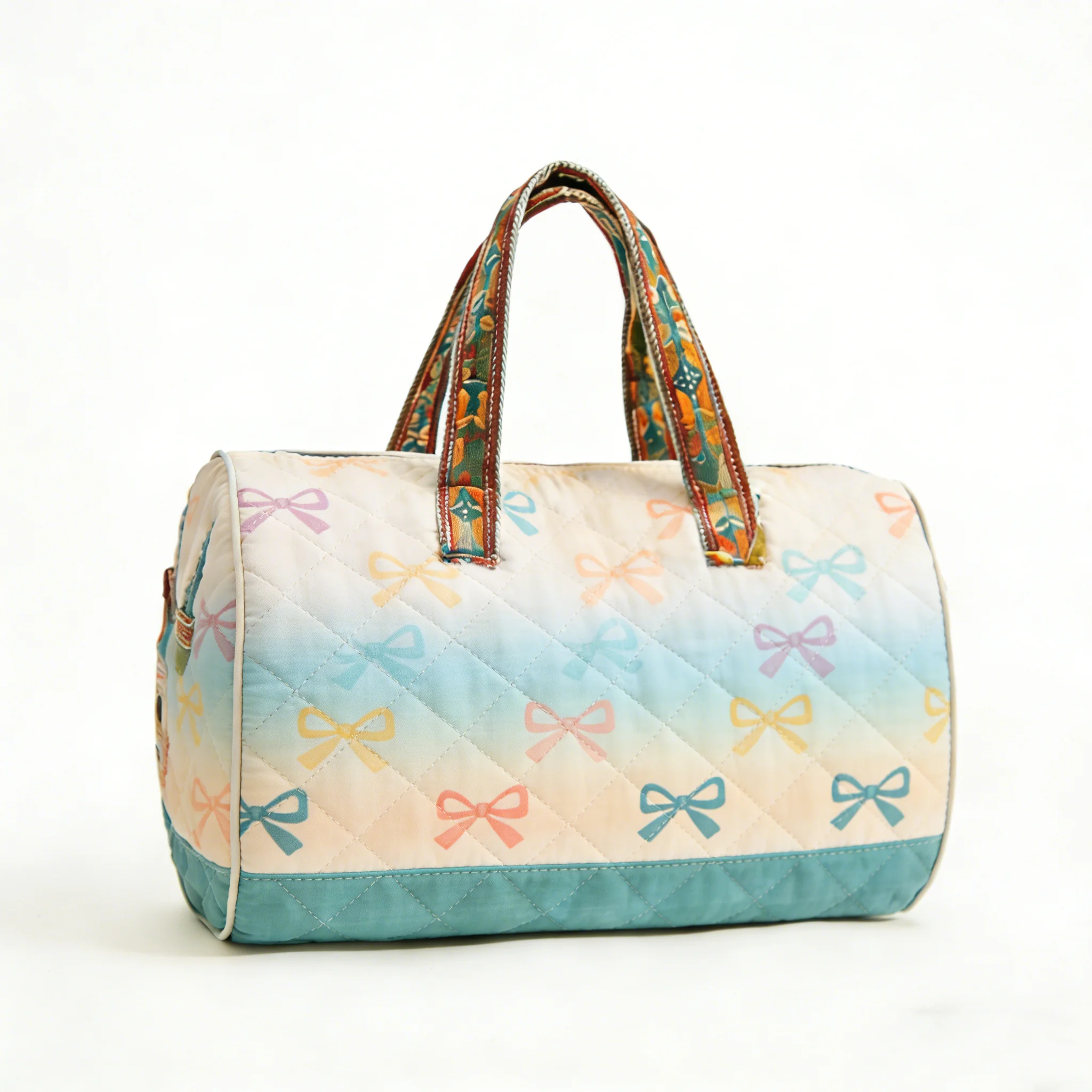 

Bowknot Quilted Duffle Bag Colorful Pine Tree Sunset Cmping Travel Tote Men Women Handbag Bag