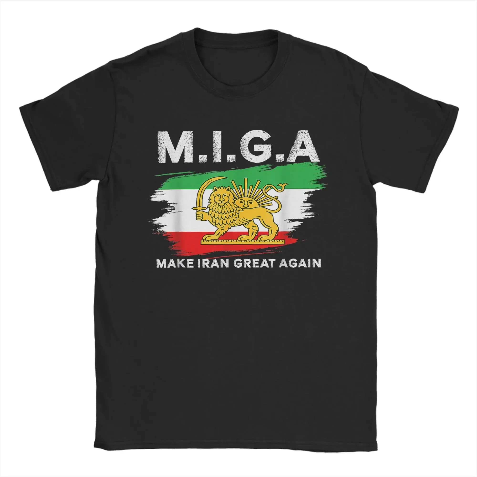Make Iran Great Again Emblem Of Iran MIGA T-Shirt for Men Casual Pure Cotton Tee Shirt Crew Neck Short Sleeve T Shirts Gift Tops