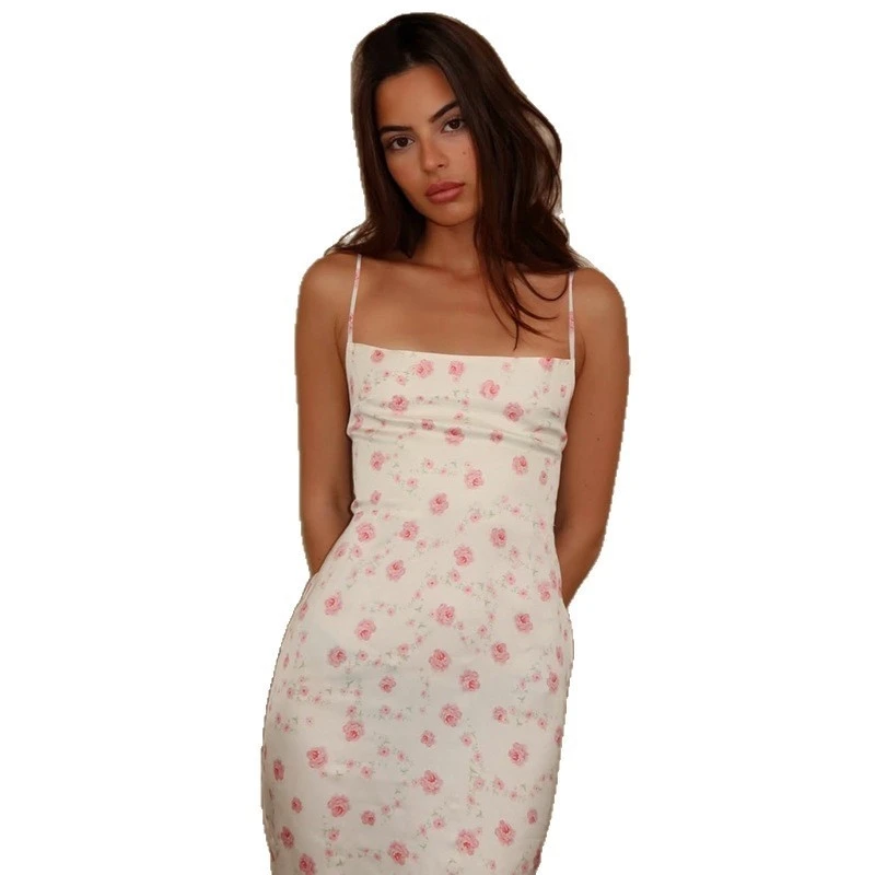 Vestido largo sin mangas con espalda descubierta y cremallera ajustada con estampado Floral, vestido informal elegante y Sexy para fiesta y Club, ropa de calle de verano