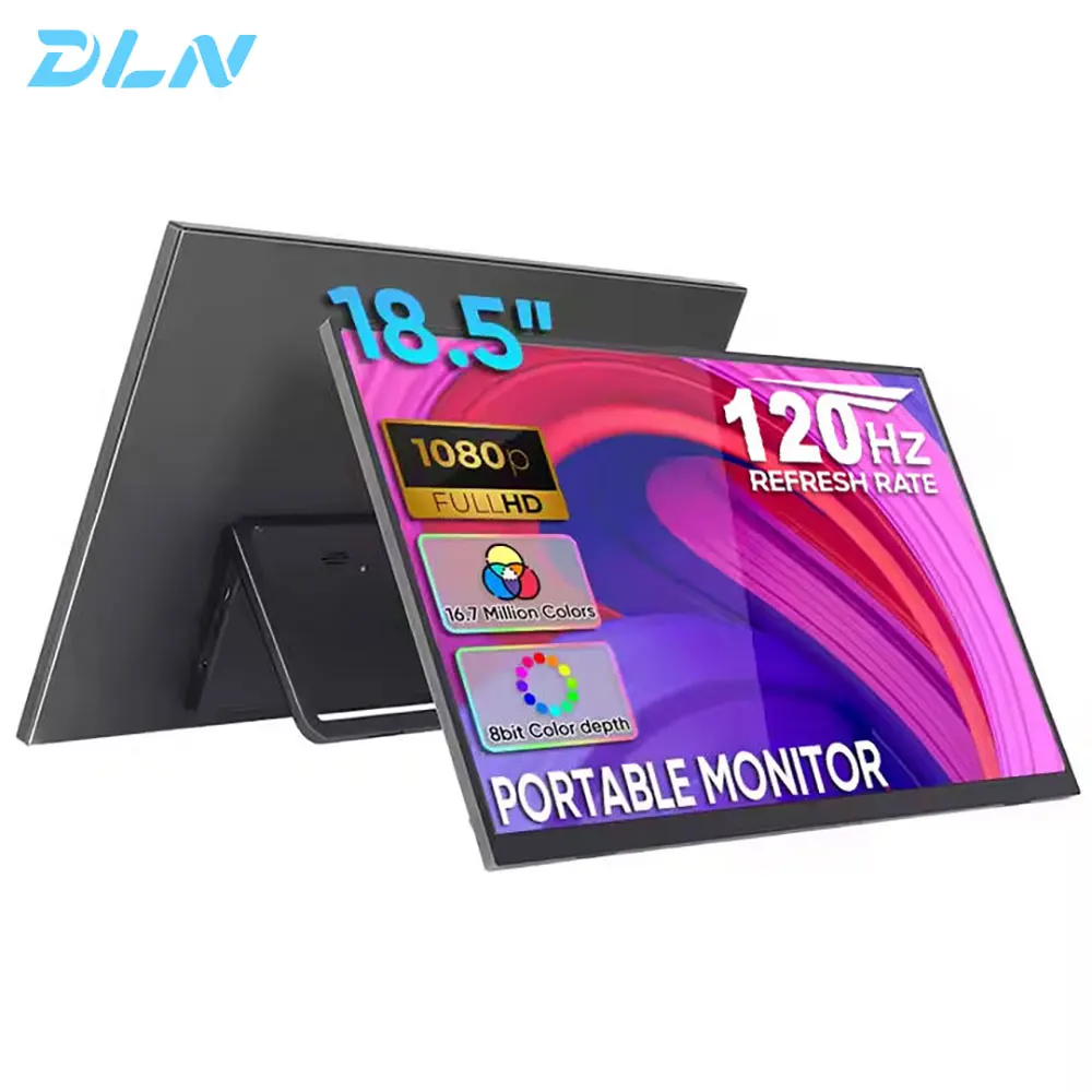 DLN 18.5 inch Portable Monitor 1080p HD Display Stand Type Screen Extender Type-C Connectivity Built-in Speakers For Wins & Mac