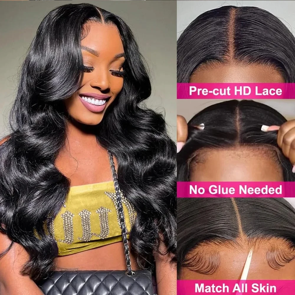 Body Wave Glueless Wig Human Hair Ready to Wear 250 Density Human Hair Wigs Pre plucked 6X6 Glueless Pre cut Lace Wig For Women