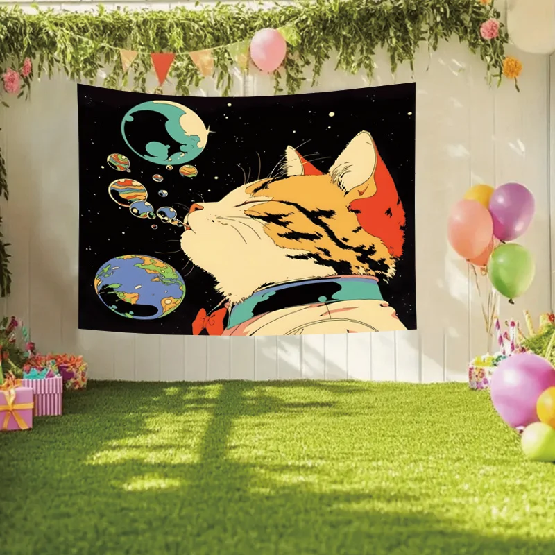Themed Cat Bubble Tapestry, Cool Colorful Art Hanging Decor, with No Power Needed, for Bedroom, Christmas, Outdoor