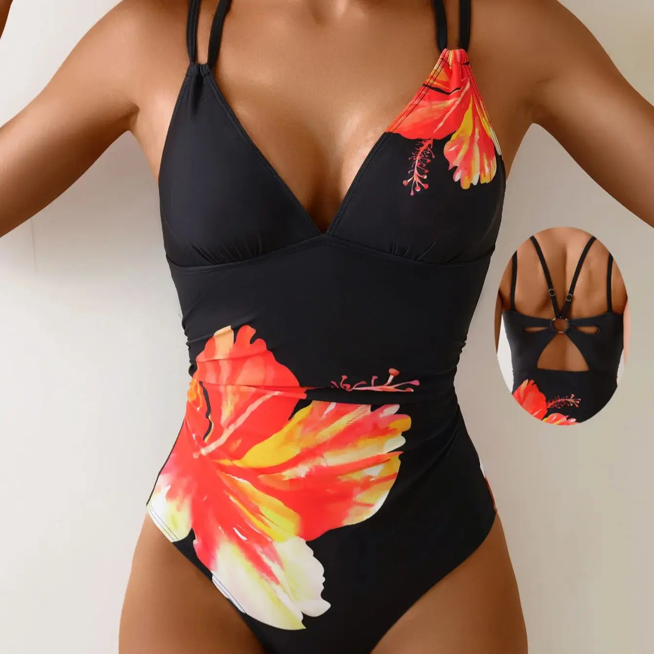 

Цельный купальник и монокини для женщин 2026 с фиксированным цветочным принтом и крест-накрест спереди, летние праздничные купальники, пляжная морская одежда