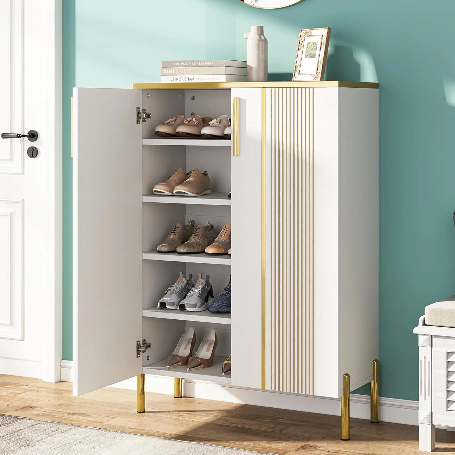 6-Tier Shoe Storage Cabinet with Adjustable Shelves, Wooden Shoes Rack Shoe Storage Organizer for Entryway, Closet, Living Room image 2