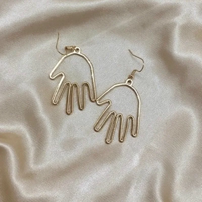 New Sale Silver Color Hand Earrings Hollow Hand Earrings For Women Metal Palm Piercing Jewelry Gifts