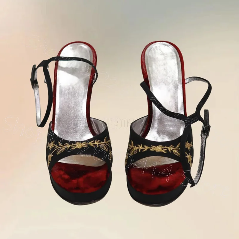 

Foliage Embroidery Design Wedges Heel Sandals Buckle Strap Women Shoes Open Toe Fashion Party Banquet 2025 Zapatos Para Mujere