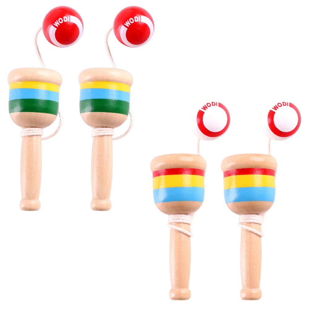 4 ชิ้นถ้วย Kendama ของเล่นเด็กสร้างสรรค์ปริศนาของเล่นไม้การประสานมือและตาของเล่น kendama ถ้วยของเล่นถ้วยและเกมบอล