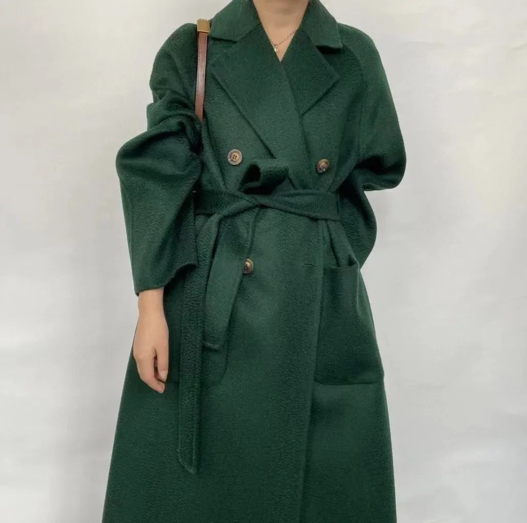 2022 Fabbrica personalizzata OEM ODM Cappotto di lana da donna Collo in pelliccia sintetica Giacche di lana di cashmere da donna Trench lungo soprabito casual